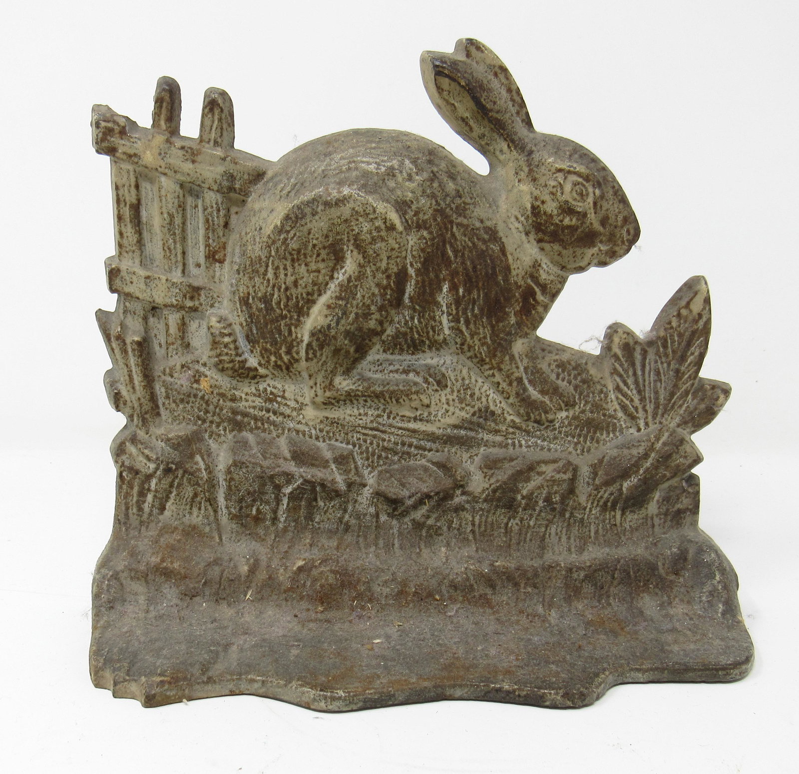Cast Iron Albany Toy Rabbit and Fence Doorstop: Approx 7 1/4" long and 6" tall