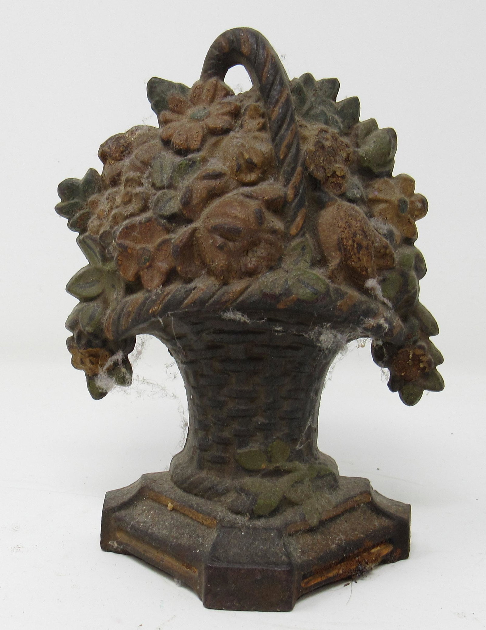 Cast Iron Flower Basket Door Stop: Approx 5 3/4" tall.