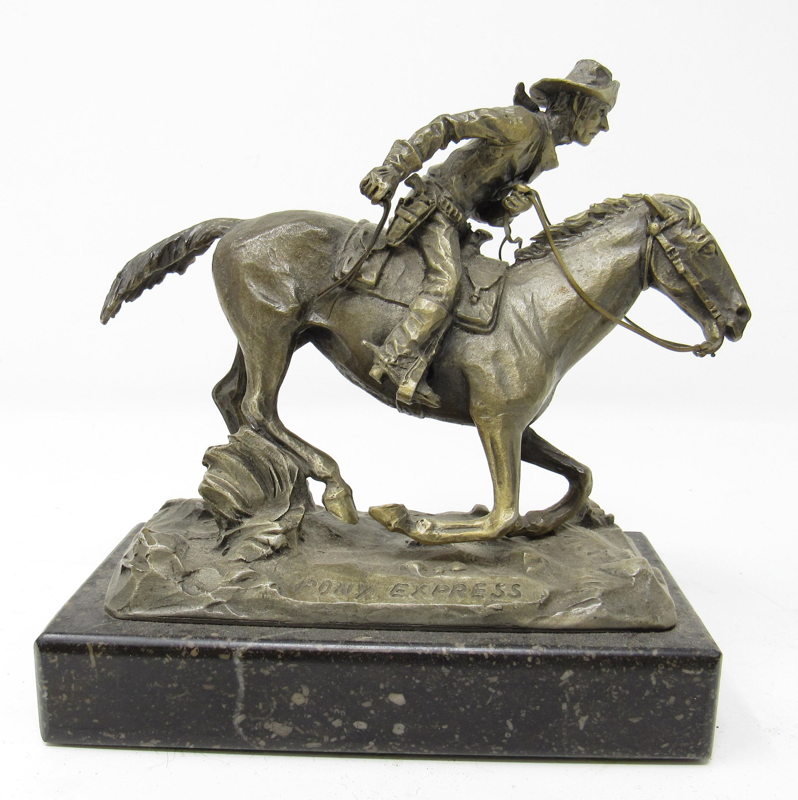 1971 Philip Kraczkowski Pony Express Pewter Sculpture: Approx 5" long and 5 1/4" tall
