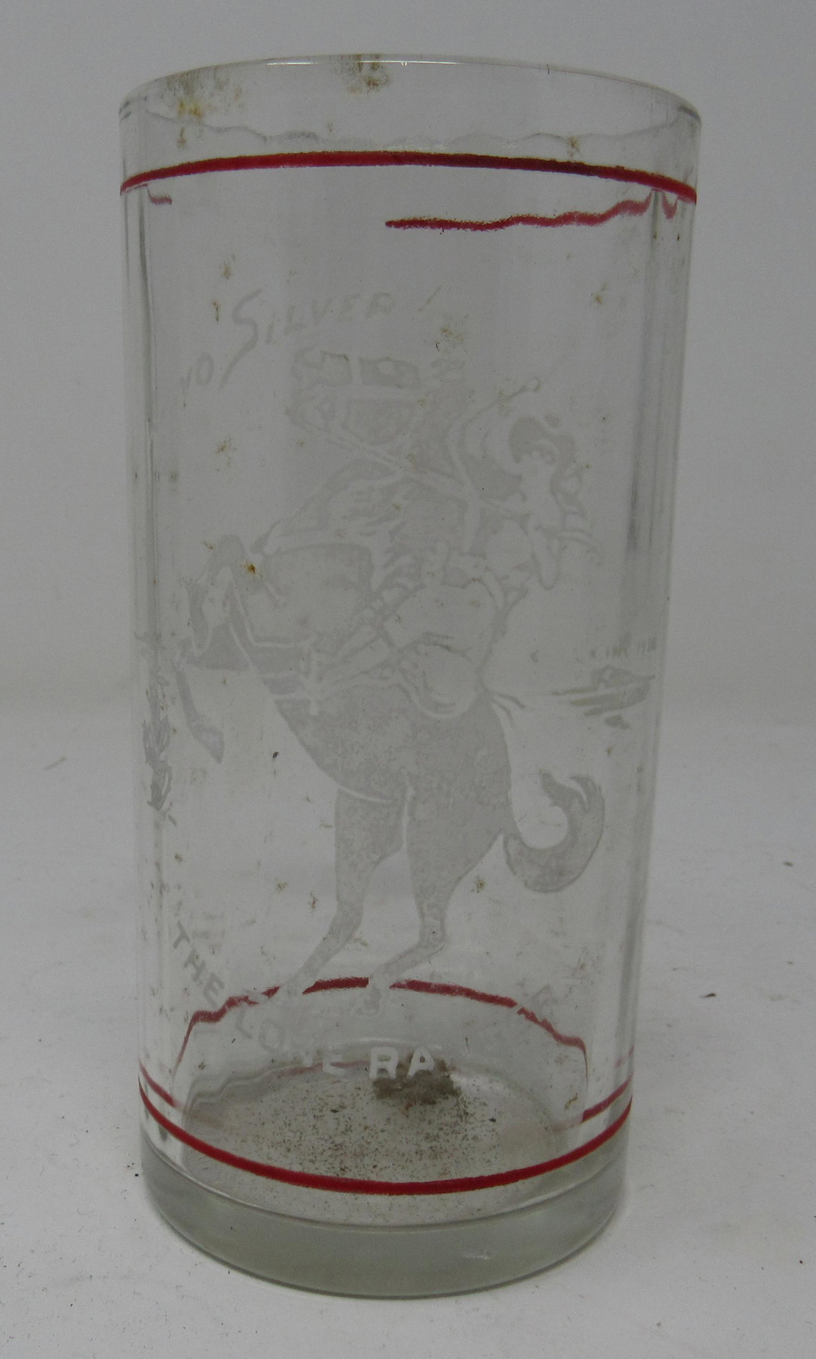 Anchor Hocking Lone Ranger Pyro Drinking Glass: Approx 5 3/8" tall