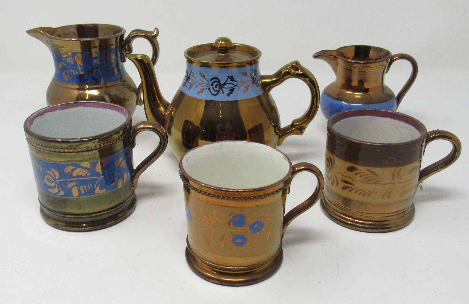 Gibsons Copper Lustre Teapot Misc Cups Creamers: Teapot is approx 5" taLL