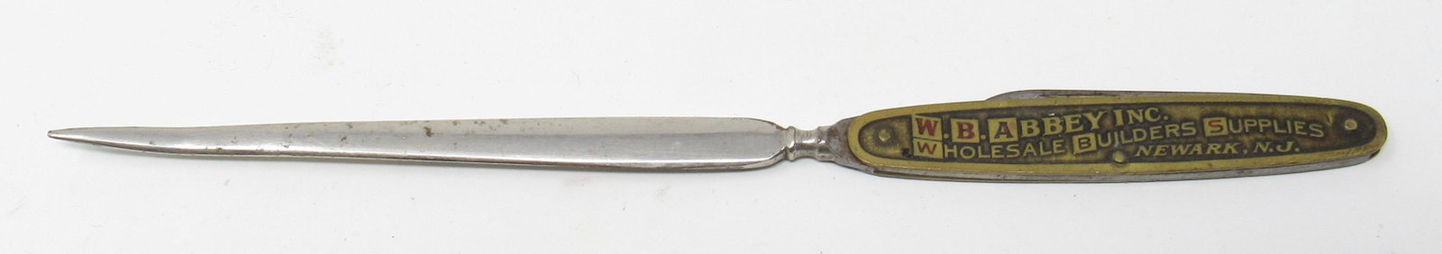 WB Abbey Builders Newark NJ Letter Opener Knife: Approx 9" long