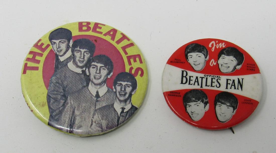 2 Vintage Beatles Buttons: Largest is approx 2 1/4" in diameter