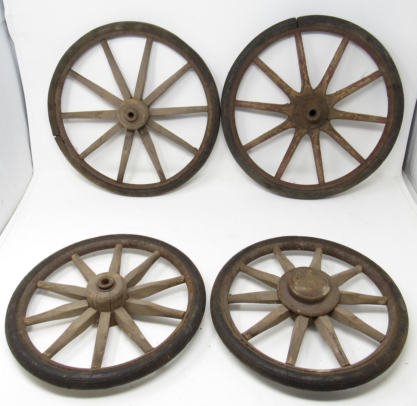 Wooden Wagon / Cart Wheels: Largest is approx 12 3/4"