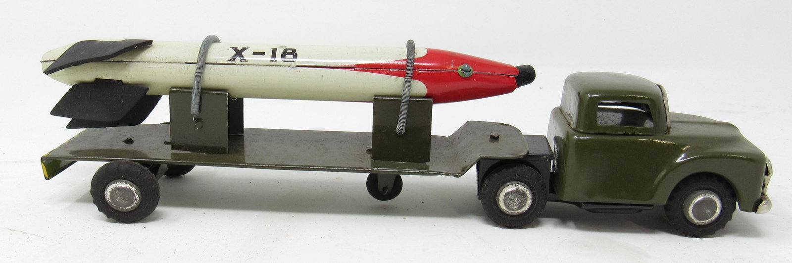 Japan Friction X-18 Missle Tractor Trailer Friction Toy: Approx 9 1/2" long.