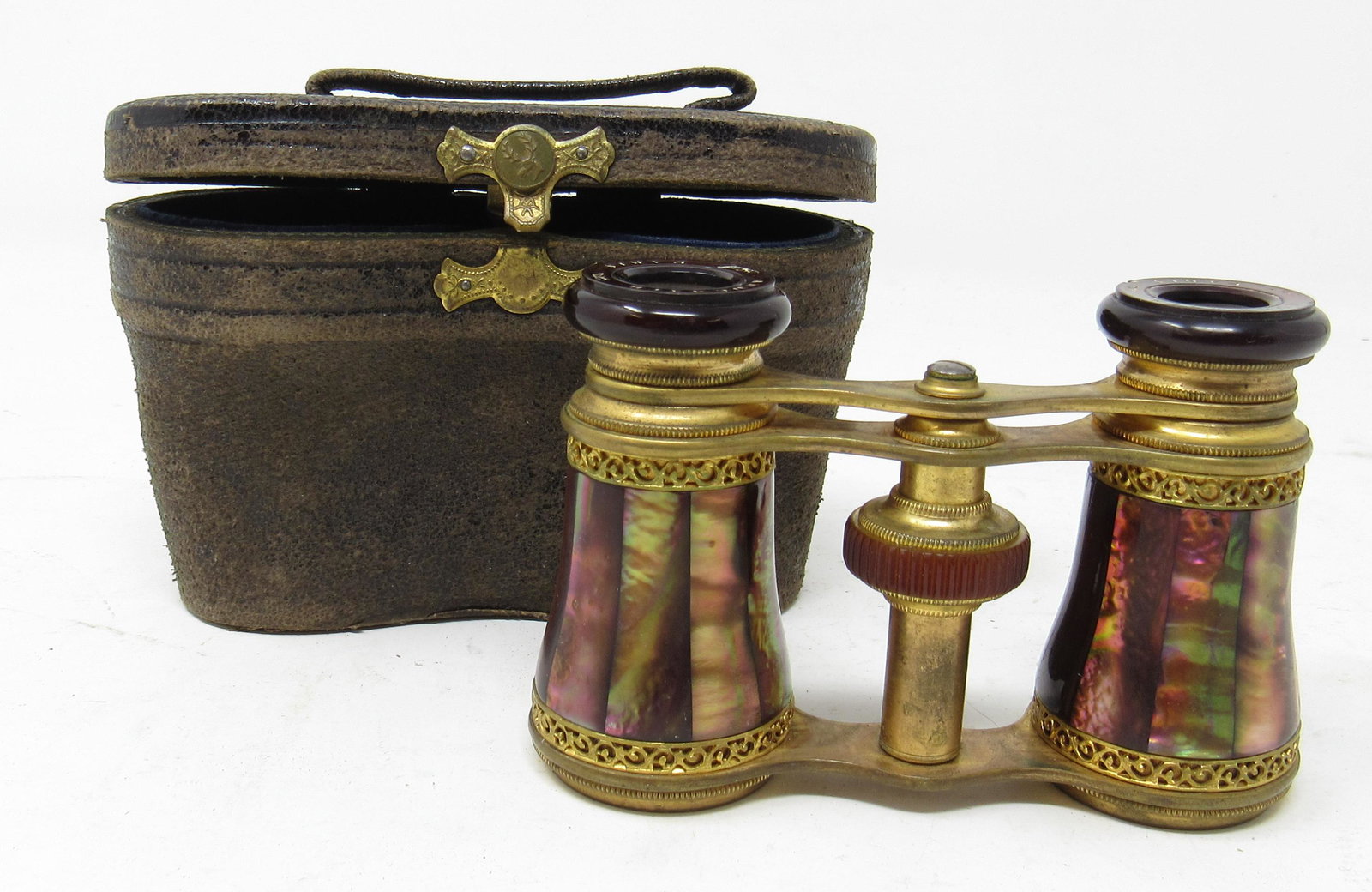 Brass Audemair Italy Binoculars with Case: Approx 2 1/2" tall