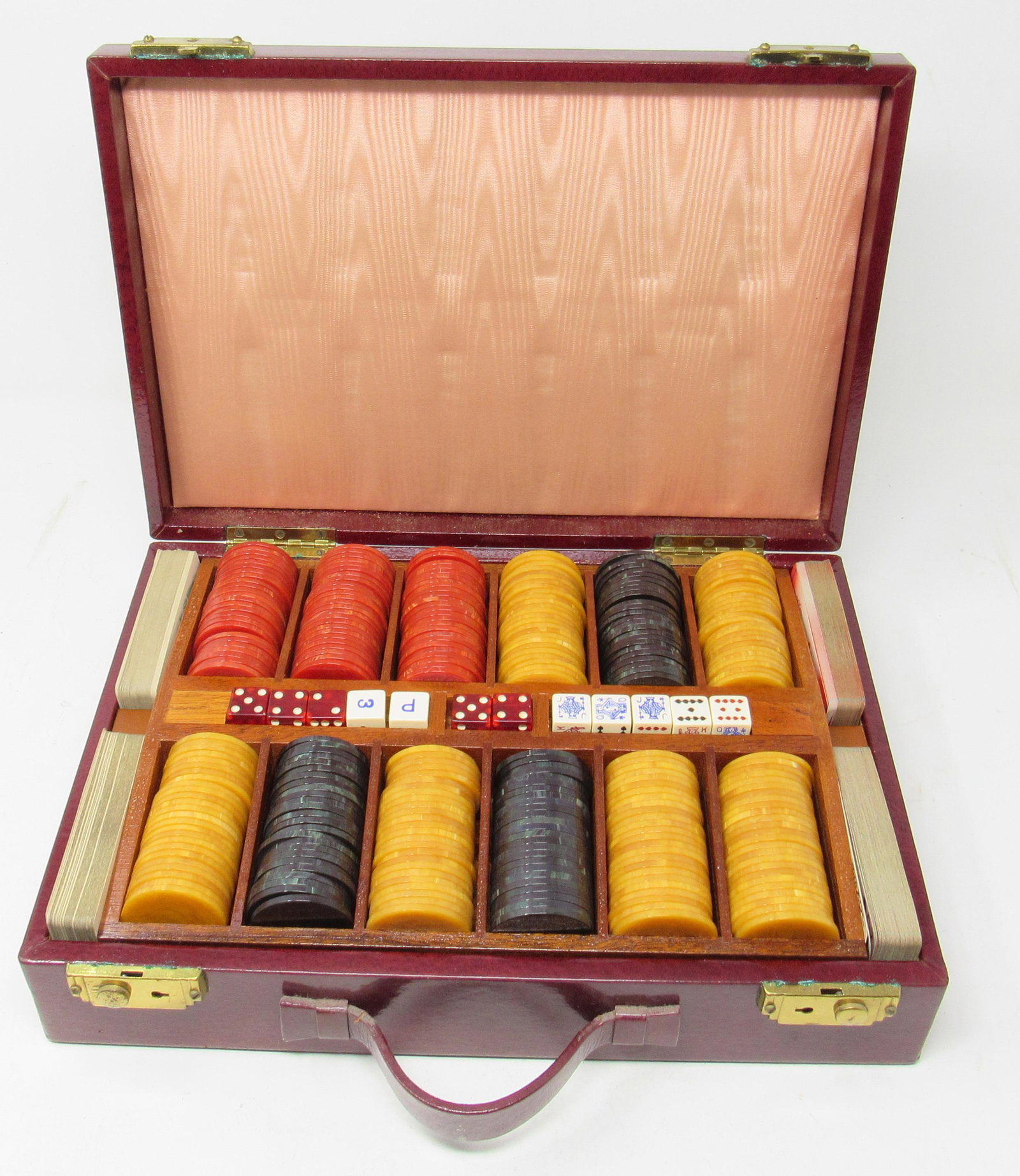 Poker Set with Bakelite Chips Playing Cards & Dice: Getting all pictured