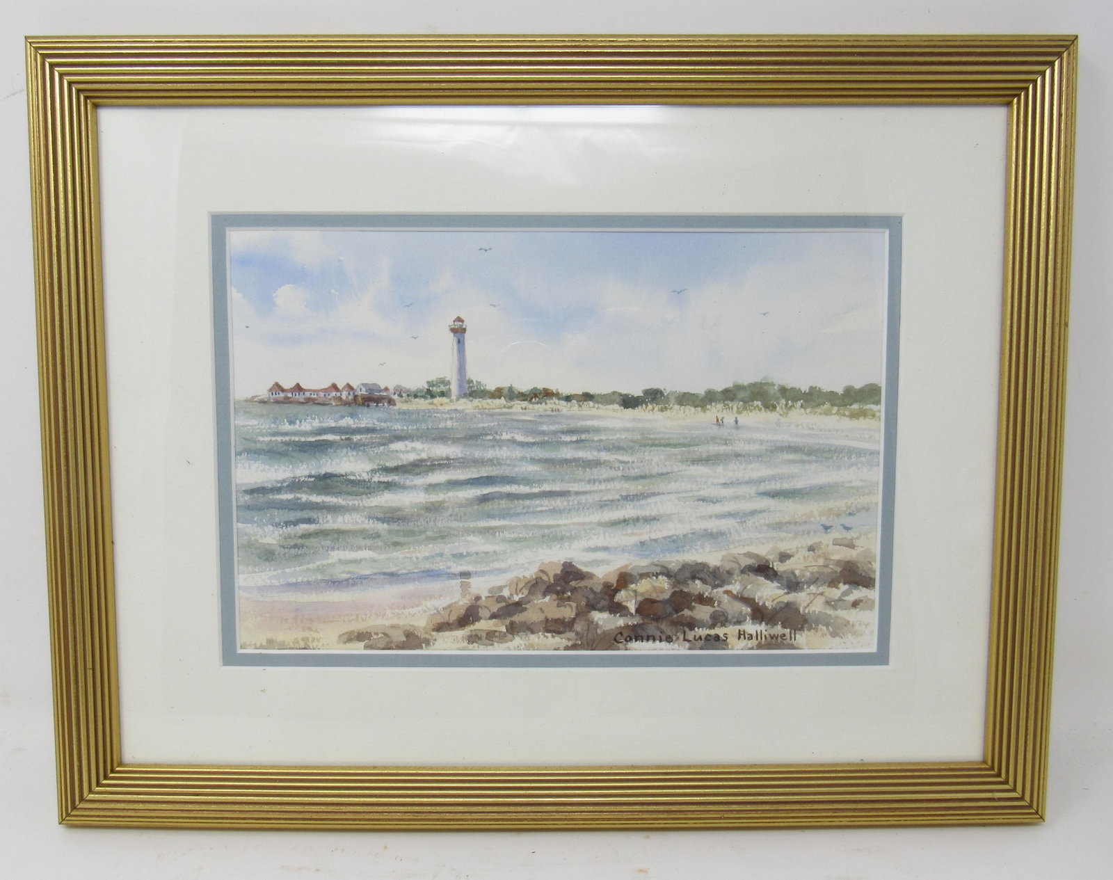 Connie Lucas Halliwell Lighthouse Watercolor Painting: Approx 12" x 15 1/2"