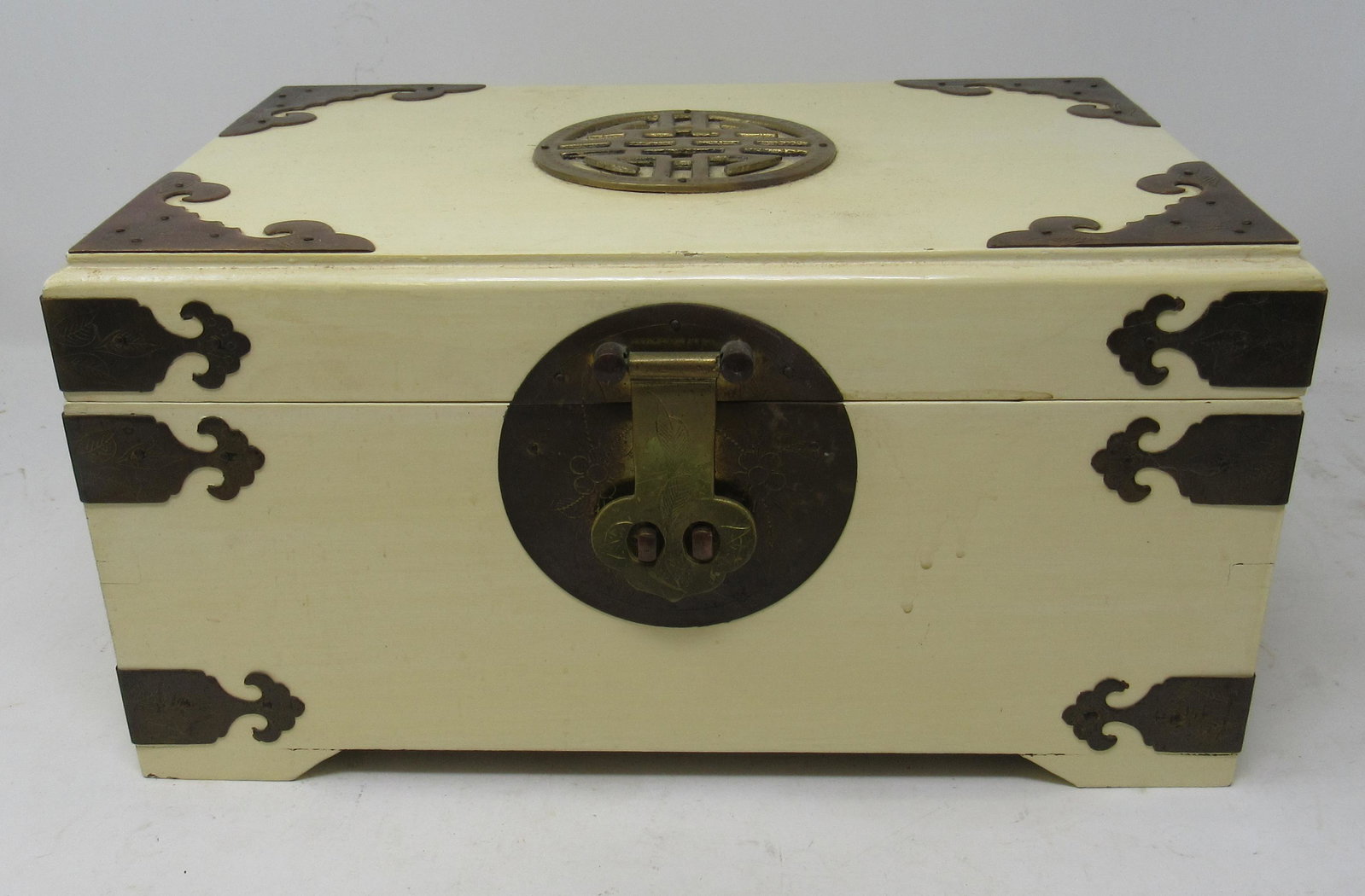 Asian Jewelry Box and Contents: Approx 8" x 12" x 6 1/4" tall.