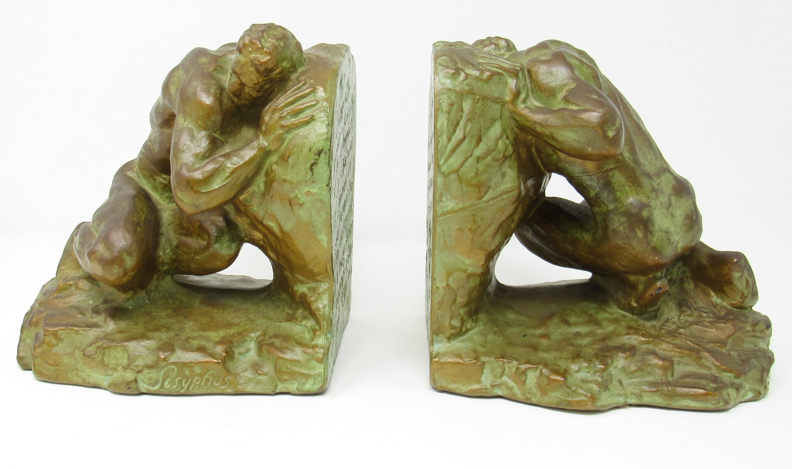 McClelland Barclay Sisyphus Bookends: Apprx 4 1/2" x 6 1/2" x 6 1/2" tall.