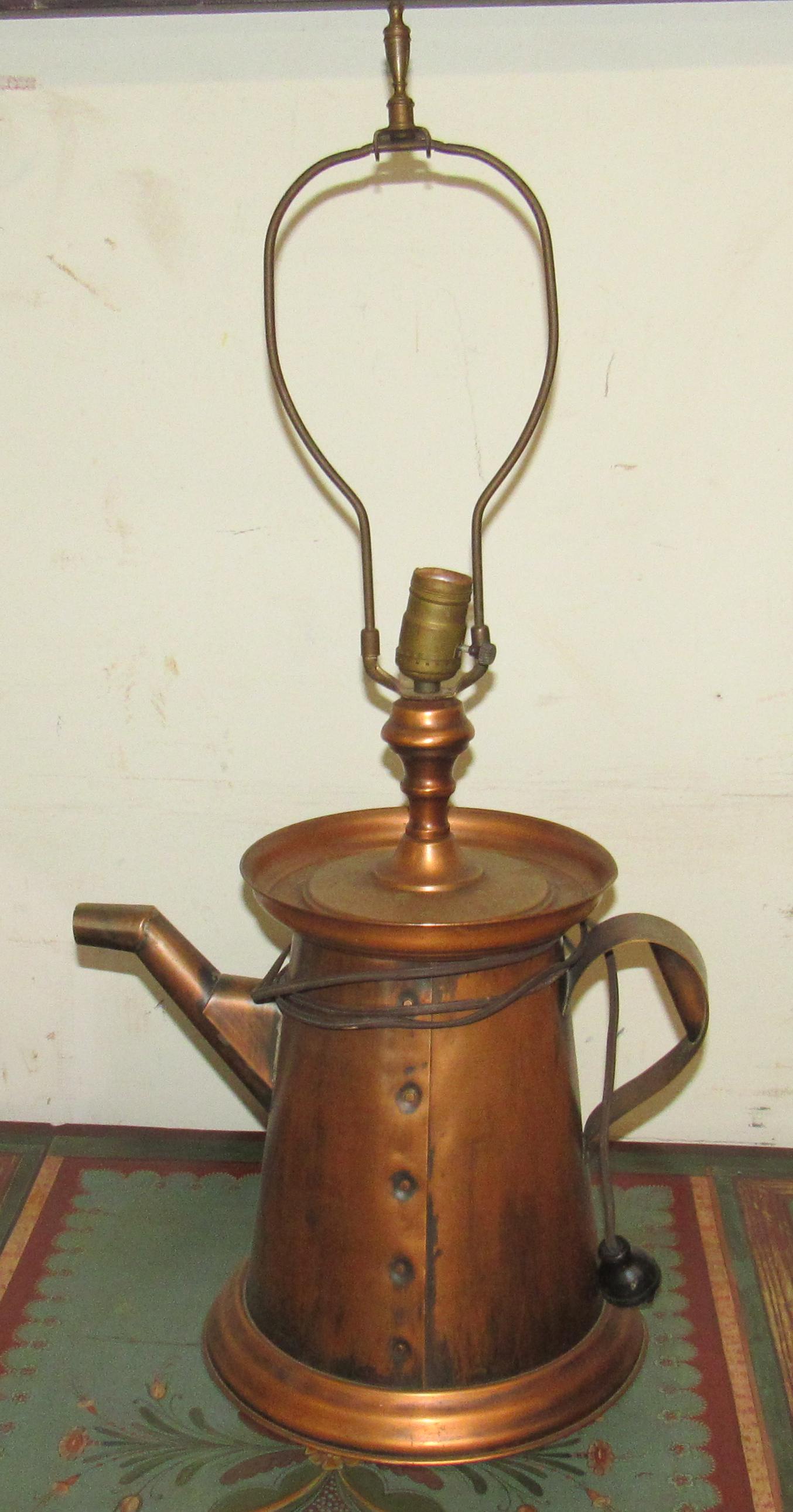 Copper Teapot Table Lamp: Approx 29" tall