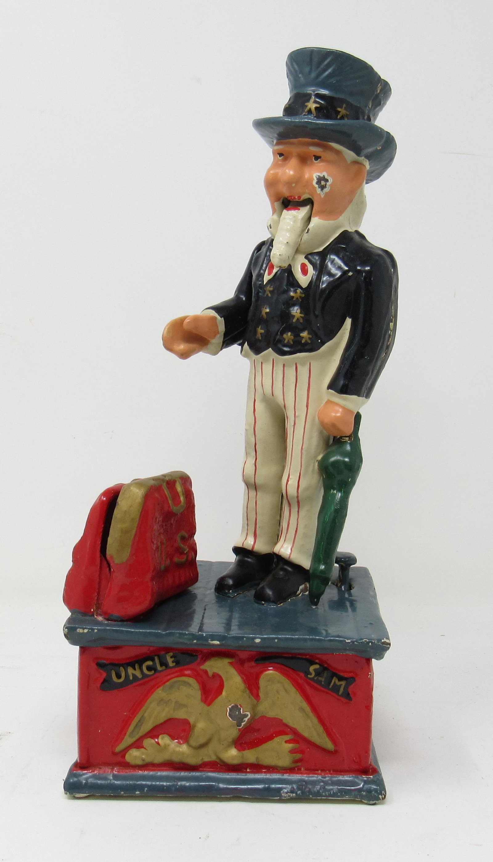 Cast Iron Uncle Sam Mechanical Bank: Approx 10 1/2" tall