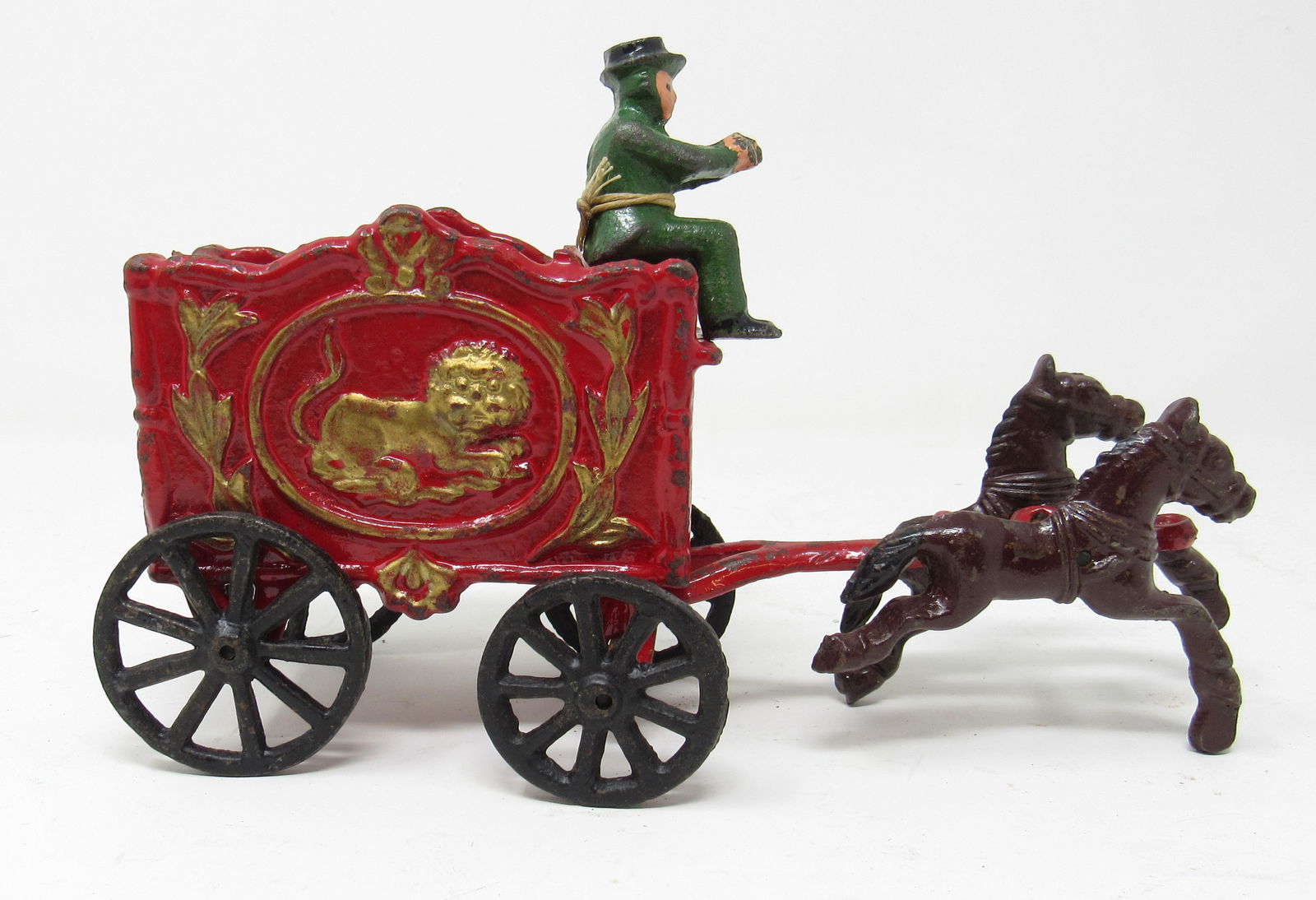 Cast Iron Stagecoach Horse Drawn Toy: Approx 8 3/4" long.