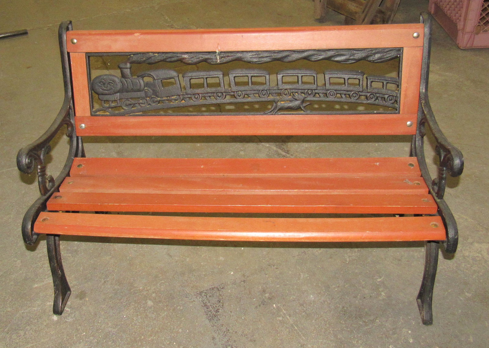 Cast Iron Childrens Train Garden Bench: Approx 16" x 33" x 21" tall.