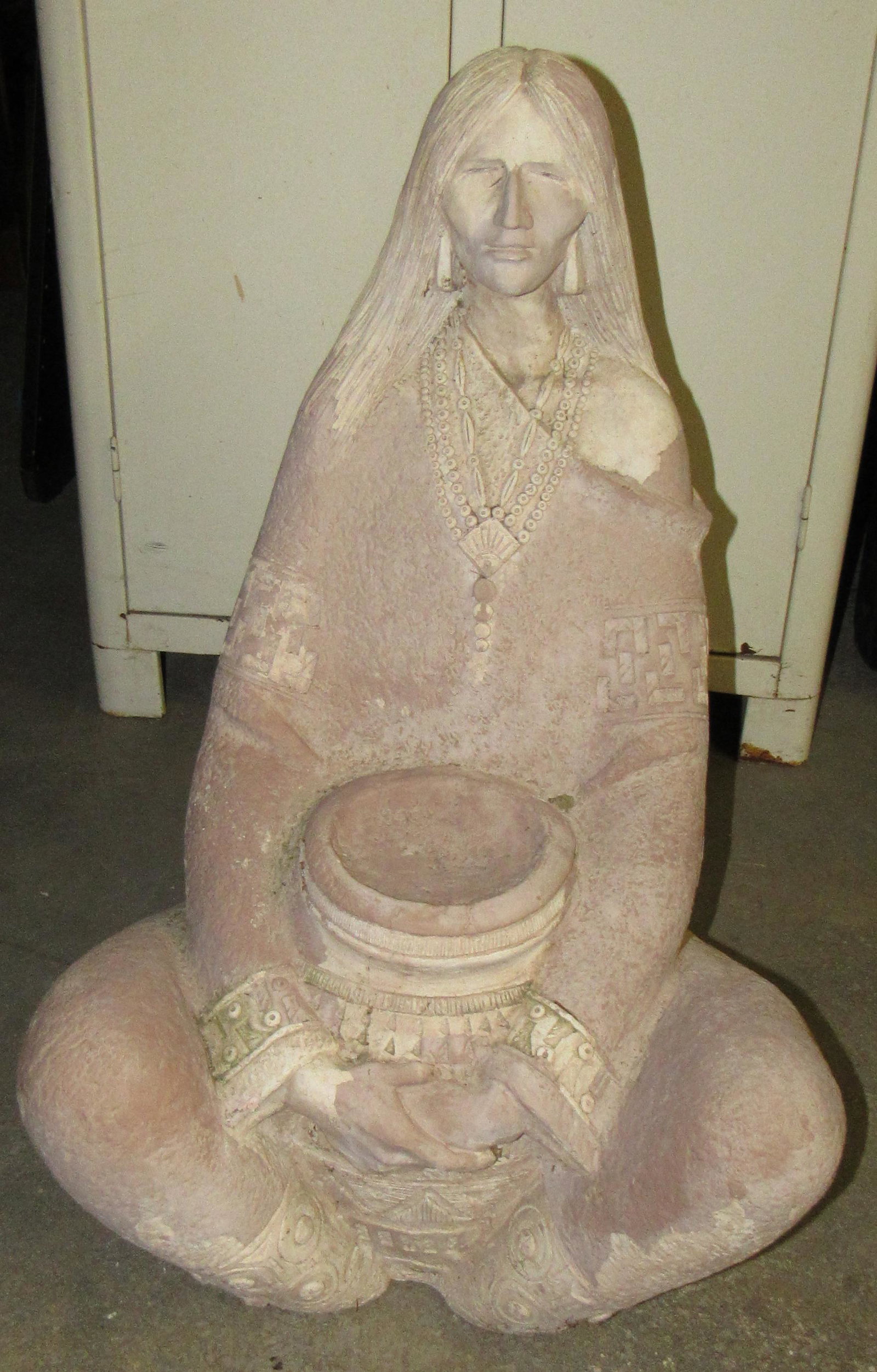 1988 Austin Production Plaster Acoma Indian Woman: Approx 27" tall