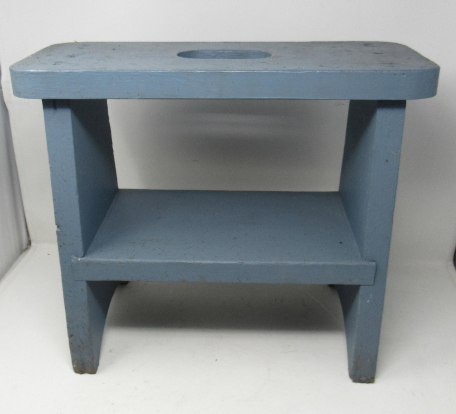 Blue Painted Stool: Approx 7 1/2" x 18" x 15"