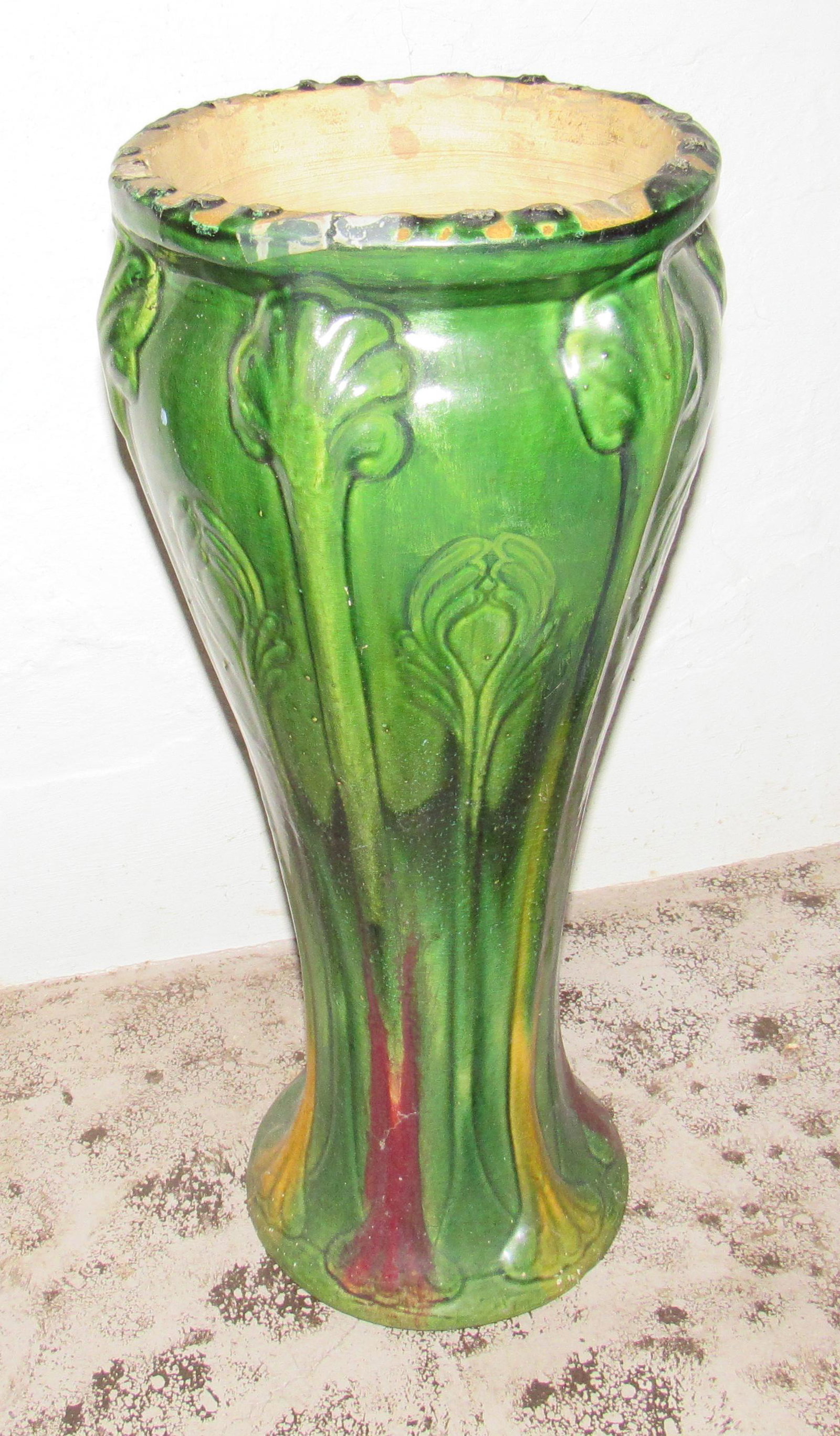 Pottery Umbrella Stand: Approx 9" in diameter and 22" tall.