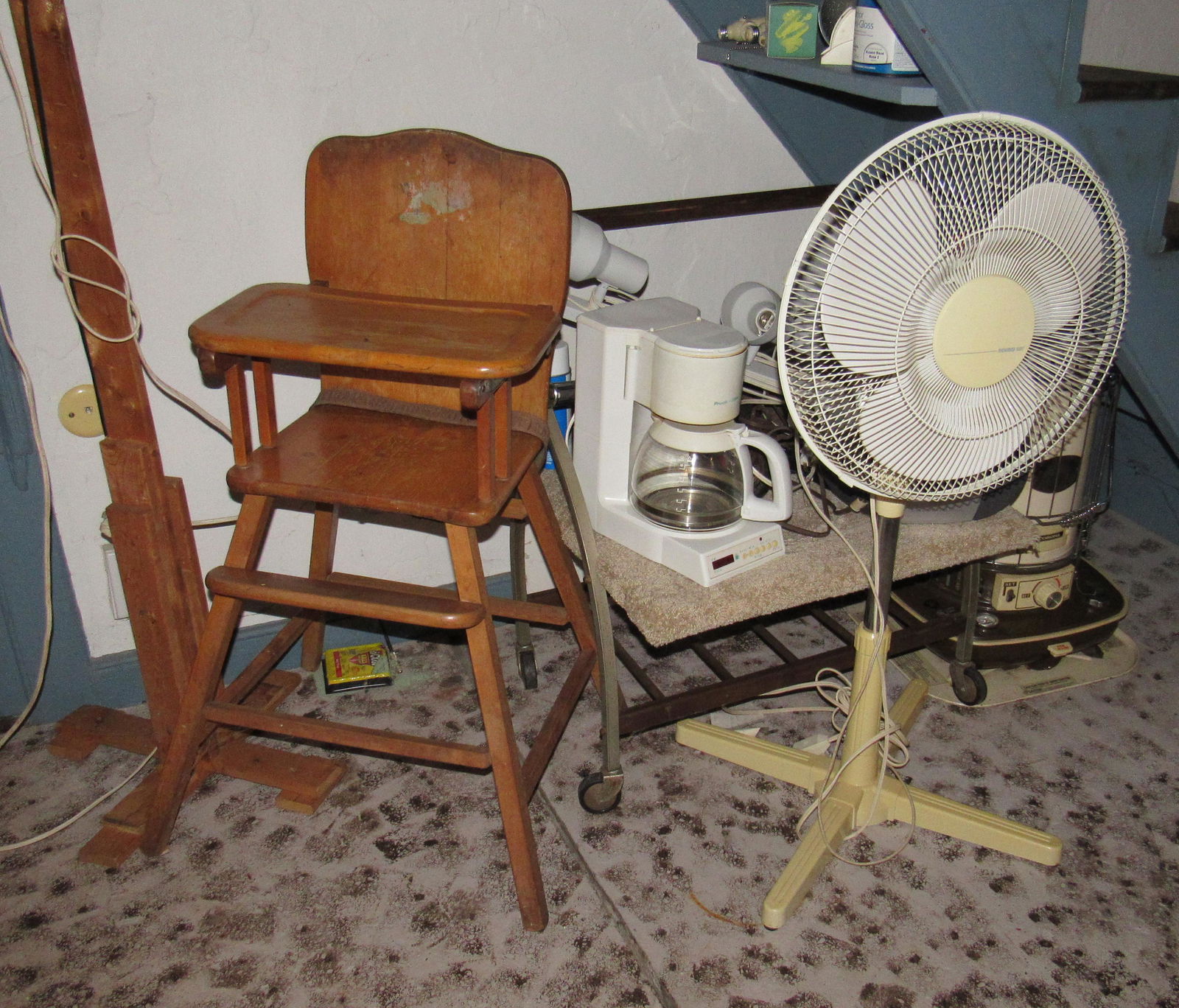 Kerosene Heater High Chair Floor Fan Coffee Maker Radio: Getting all pictured. Take what you want and leave the rest