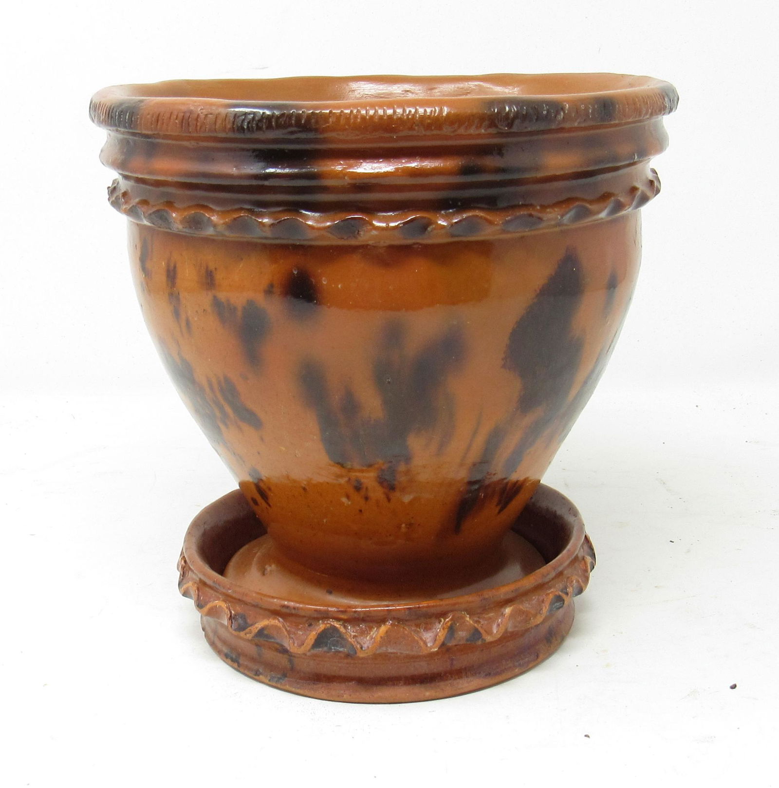 Redware Pottery Flower Pot: Planter is approx 7" in diameter and 6 1/2" tall.
