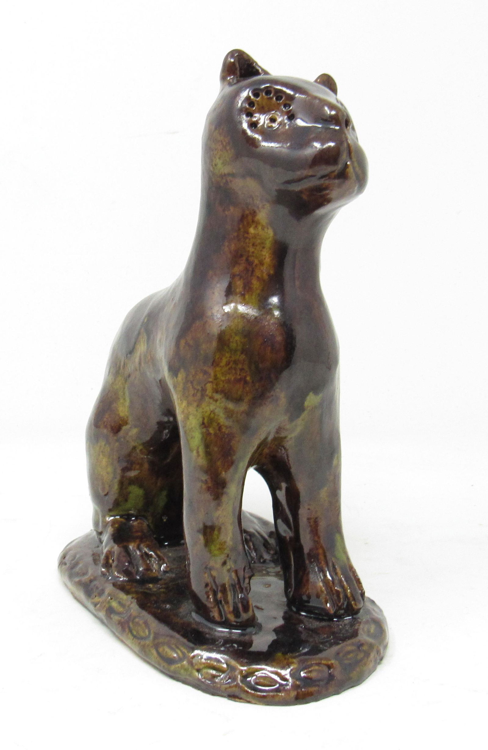 Glazed Redware Cat Att Robert Stauffer: Approx 7 1/2" tall. Attribbuted to Robert Stauffer