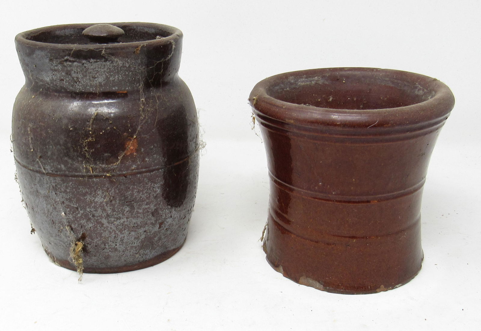 Redware Jar with Lid and Mortar: Jar is approx 6 1/4" tall.