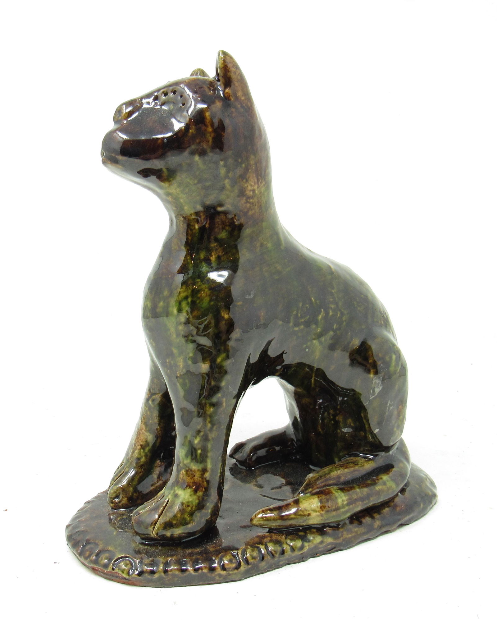 Glazed Redware Pottery Cat Signed Robert Stauffer: Approx 7 1/4" tall. Signed in Pencil