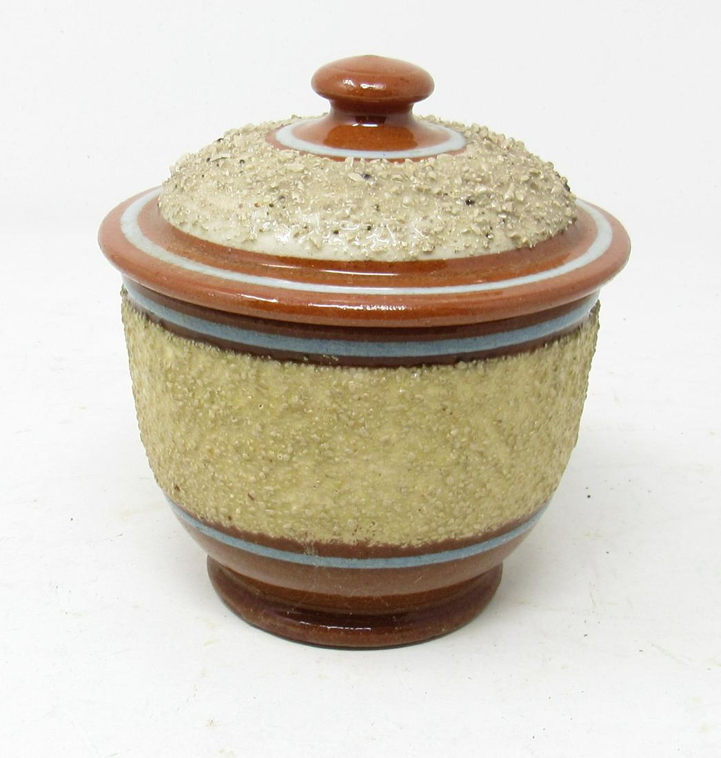 Redware Pottery Sugar Bowl: Approx 4 1/8" in diameter and 5" tall.