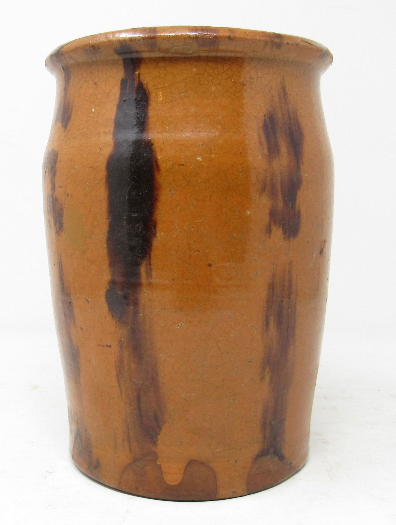 Redware Pottery Glazed Crock: Apprx 5" in diameter and 7 1/2" tall.