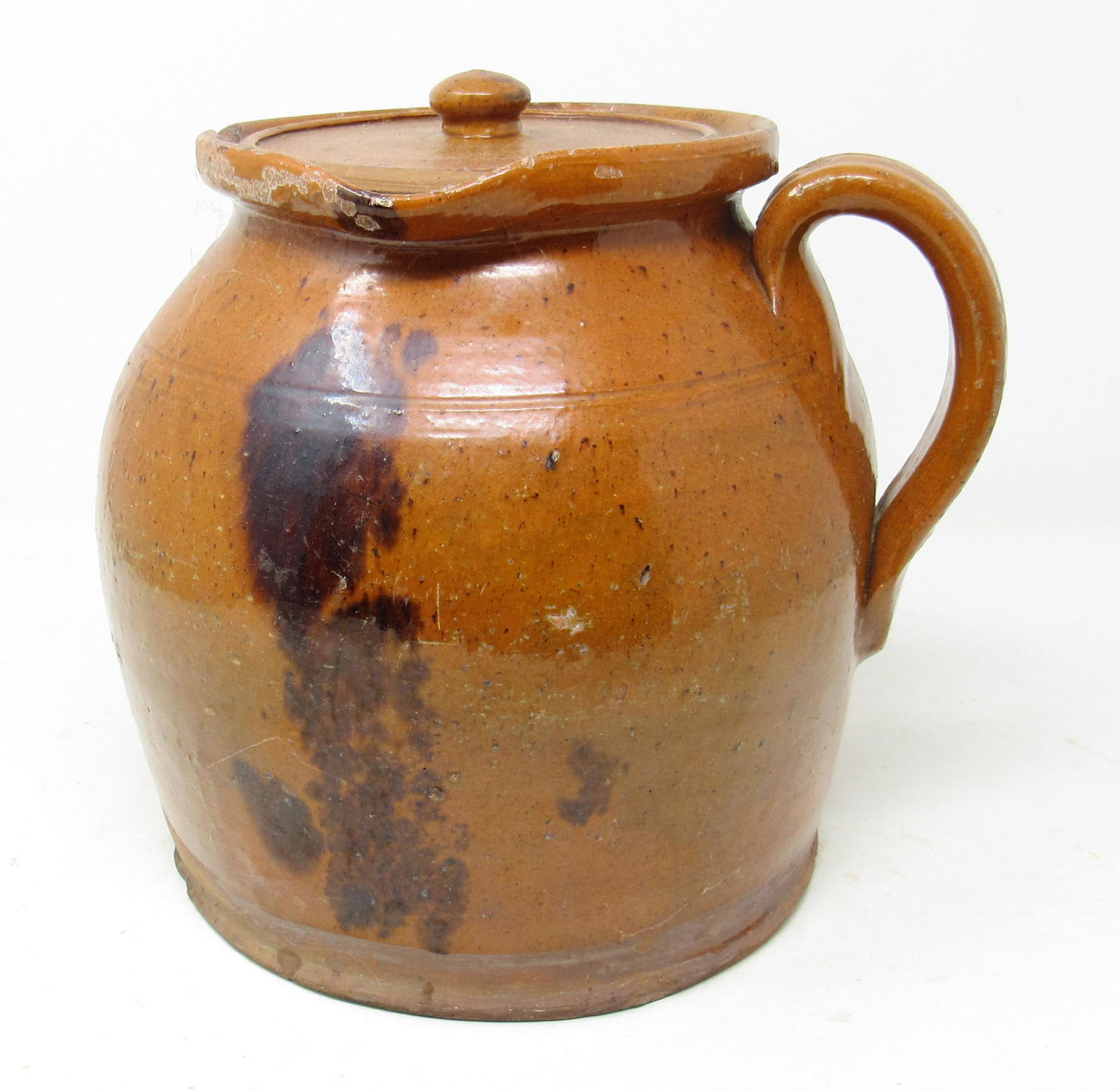 Redware Pottery Glazed Bean Pot: Approx 8" in diameter and 9 1/2" tall.