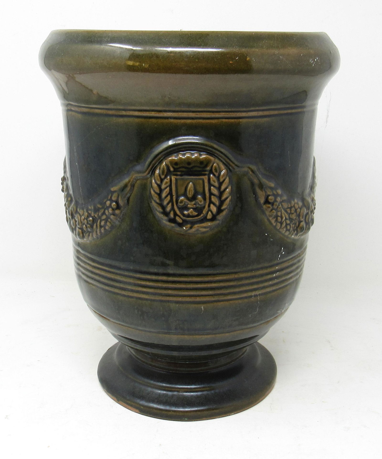 Glazed Redware Urn: Approx 8 1/2" in diameter and 11 1/4" tall