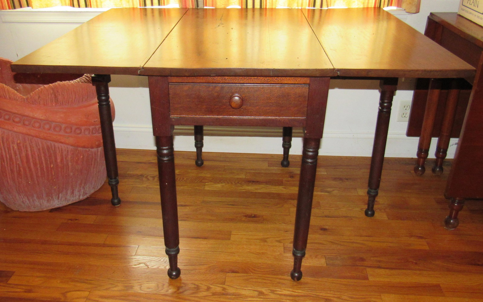 Gate Leg One Drawer Drop Leaf Table: Approx 36" x 46" ( when fully opened) x 30" tall.