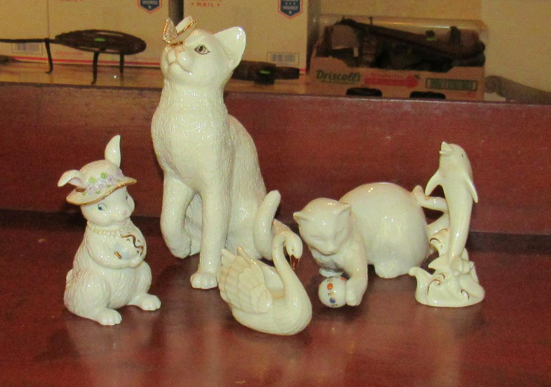 Lenox Cat with Butterfly Ball Rabbit Swan & Dolphin: Largest is approx 6 1/2" tall