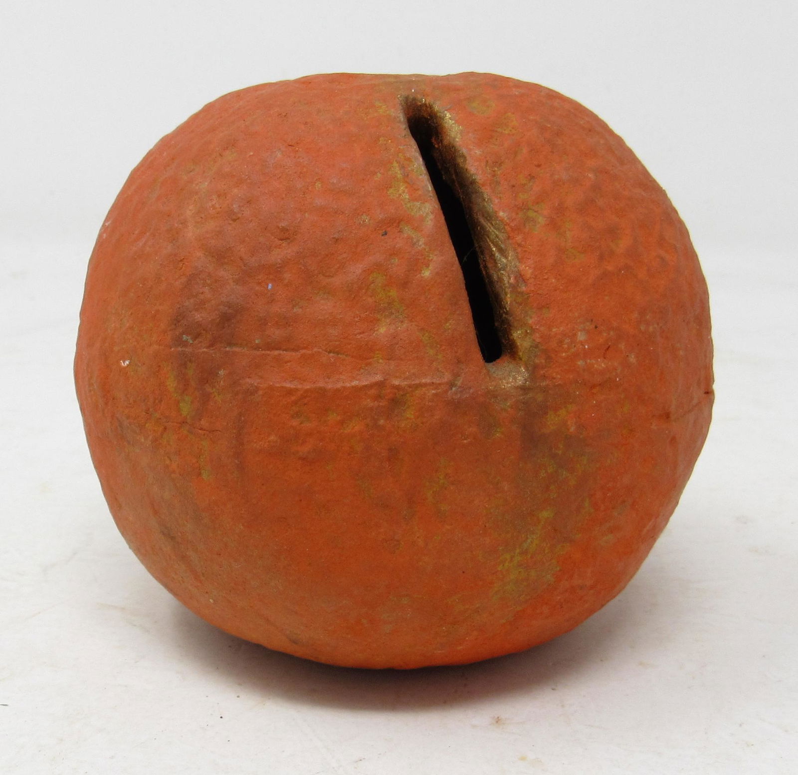 Redware Orange Fruit Bank: Apprx 3 1/2" tall.