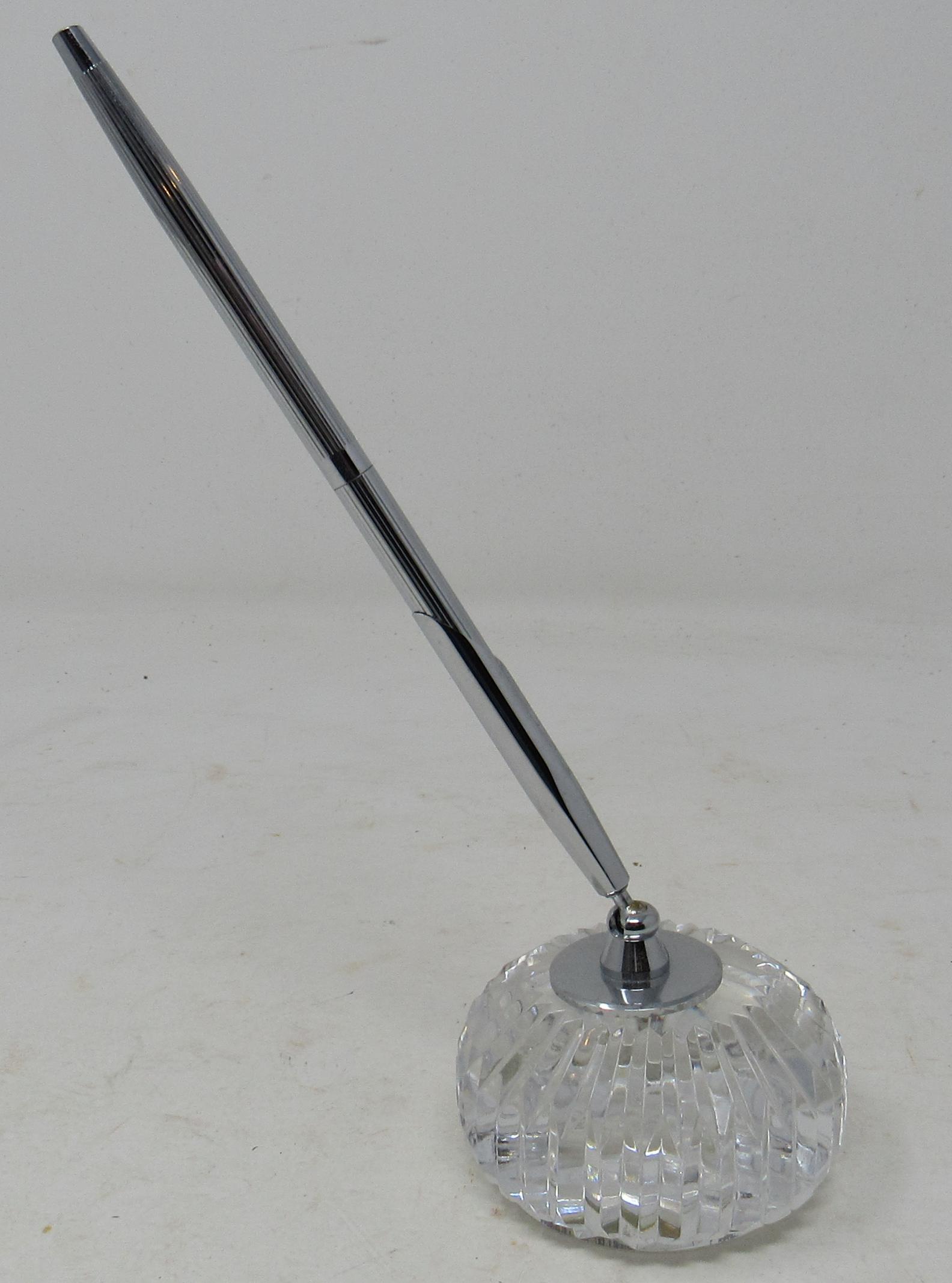 Waterfold Crystal Pen and Holder: Holder is approx 2 5/8" in diameter