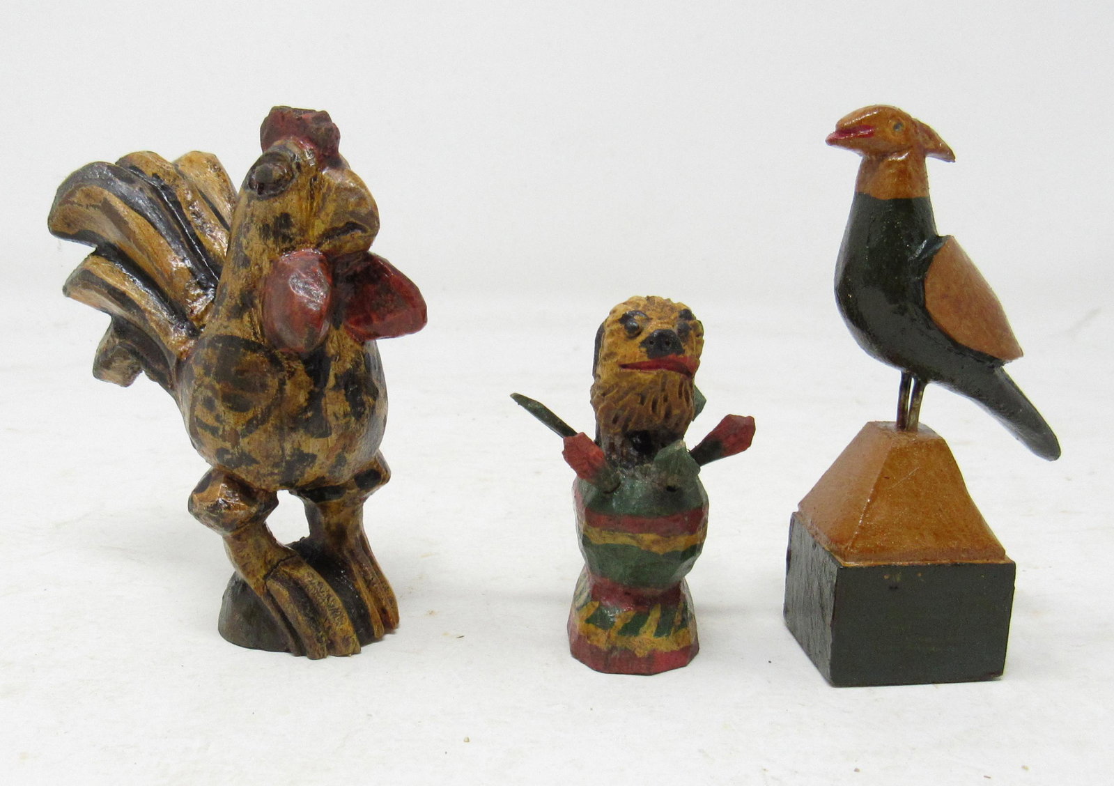 Robert Stauffer Schimmel Style Wood Carvings: Tallest is approx 3 1/4" tall. Only one is signed RS, in pencil