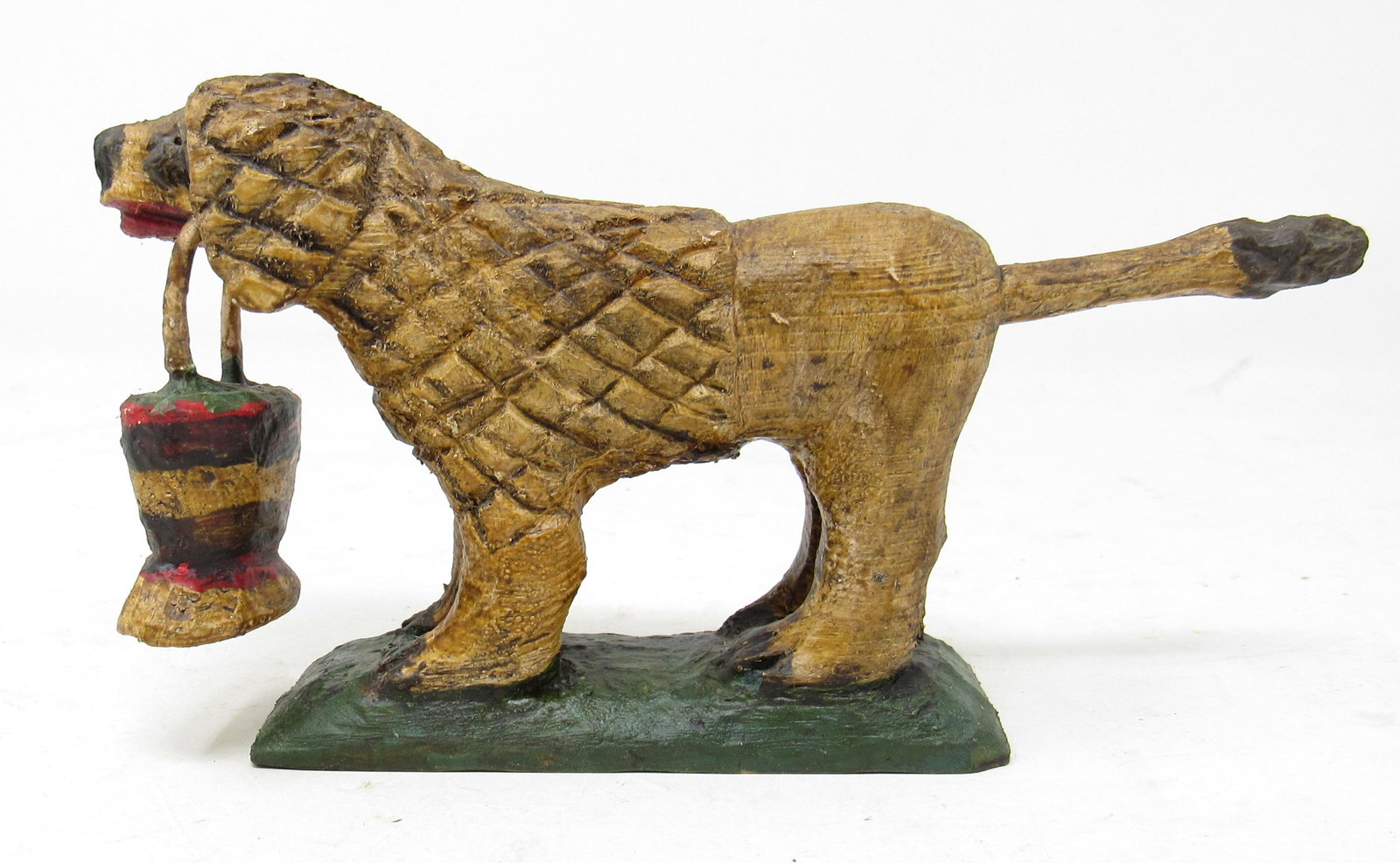 Dog Wood Carving with Basket att. To Robert Stauffer: This Schimmel style carving is approx 6 1/4" long and 3 1/2" tall. It is not signed. It is attributed to Robert Stauffer