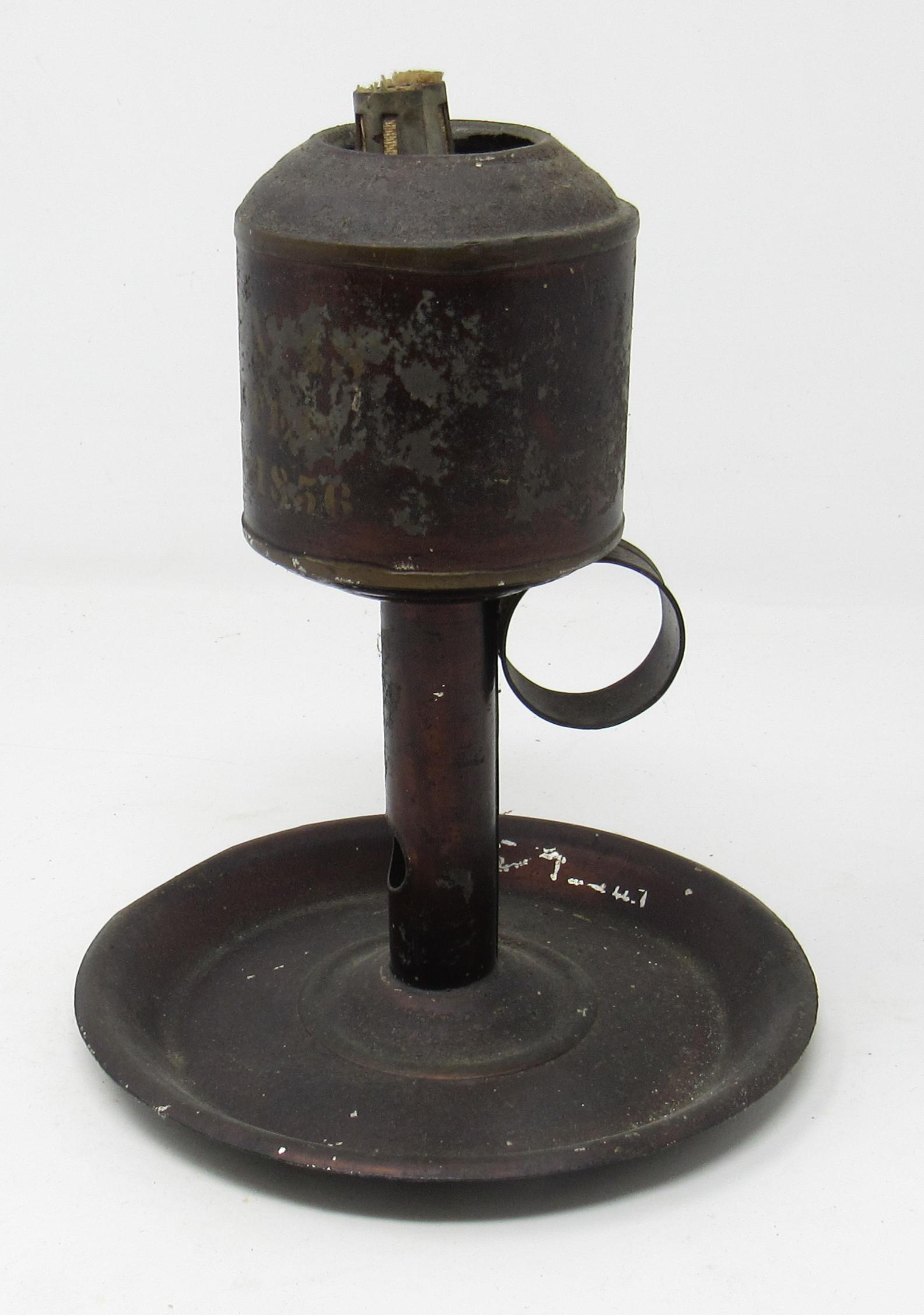 Antique 1856 Tin Oil Lamp Sam L Davis: Apprx 5 3/4" in diameter and 7 3/4" tall.