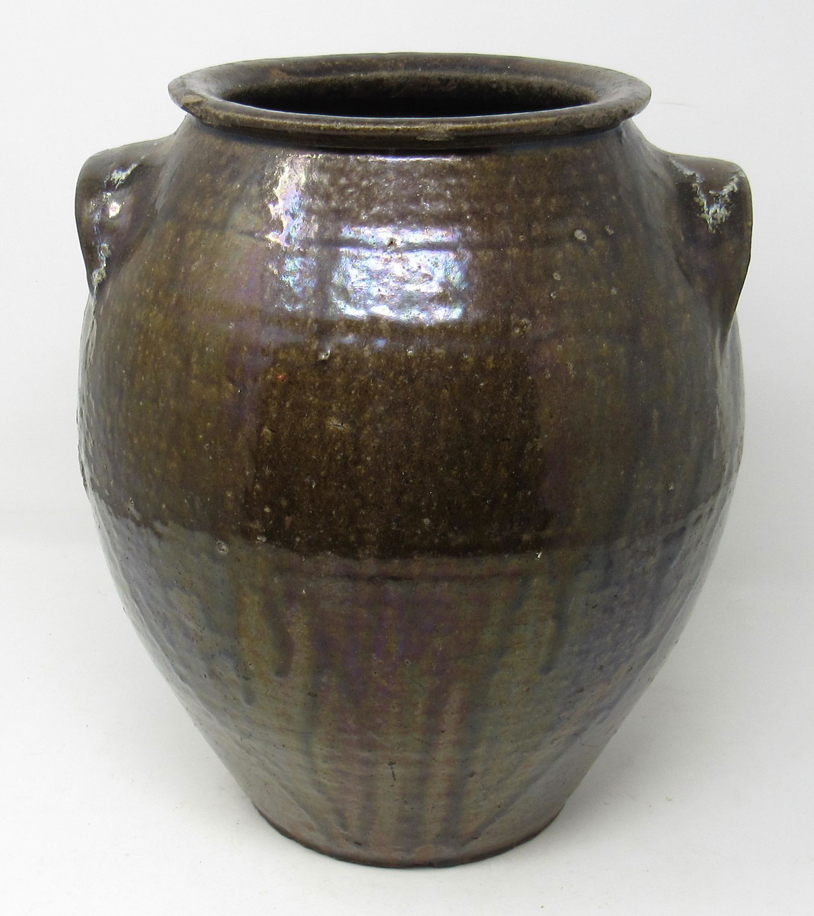 Redware Crock: Approx 9 1/4" ( handle to handle) and 12" tall.