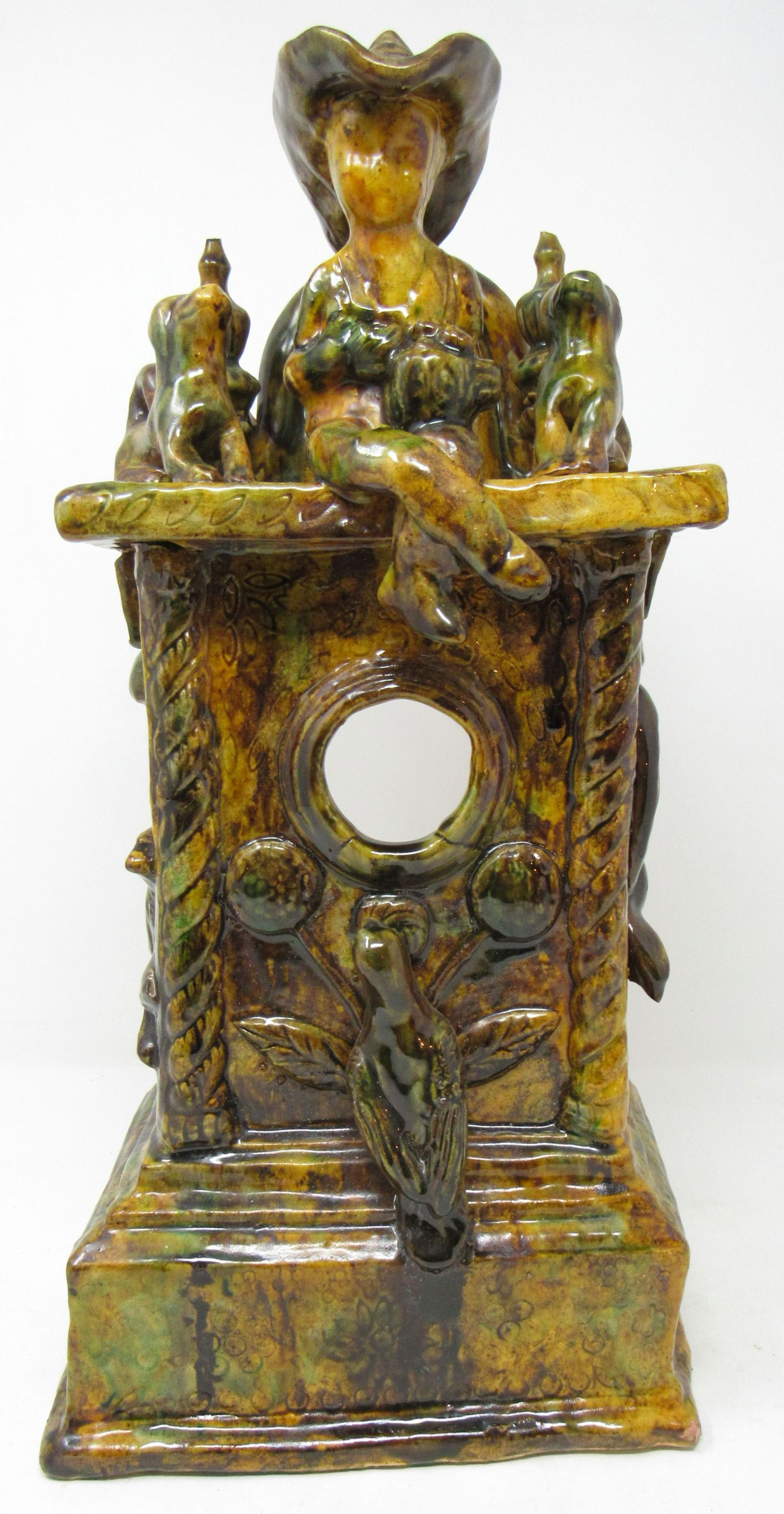 R Stauffer Folk Art Redware Bird House: Approx 5 1/4" x 8" x 16 1/4" tall.