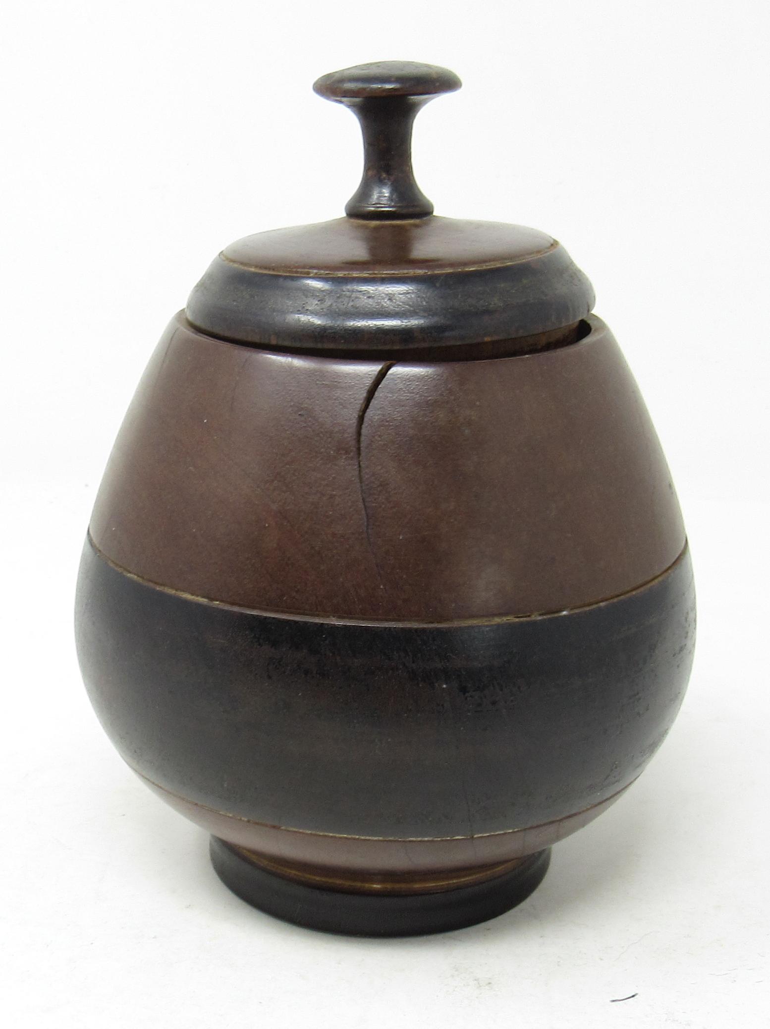 Turned Wooden Lidded Jar: Approx 4 1/2" in diameter and 6 1/2" tall.