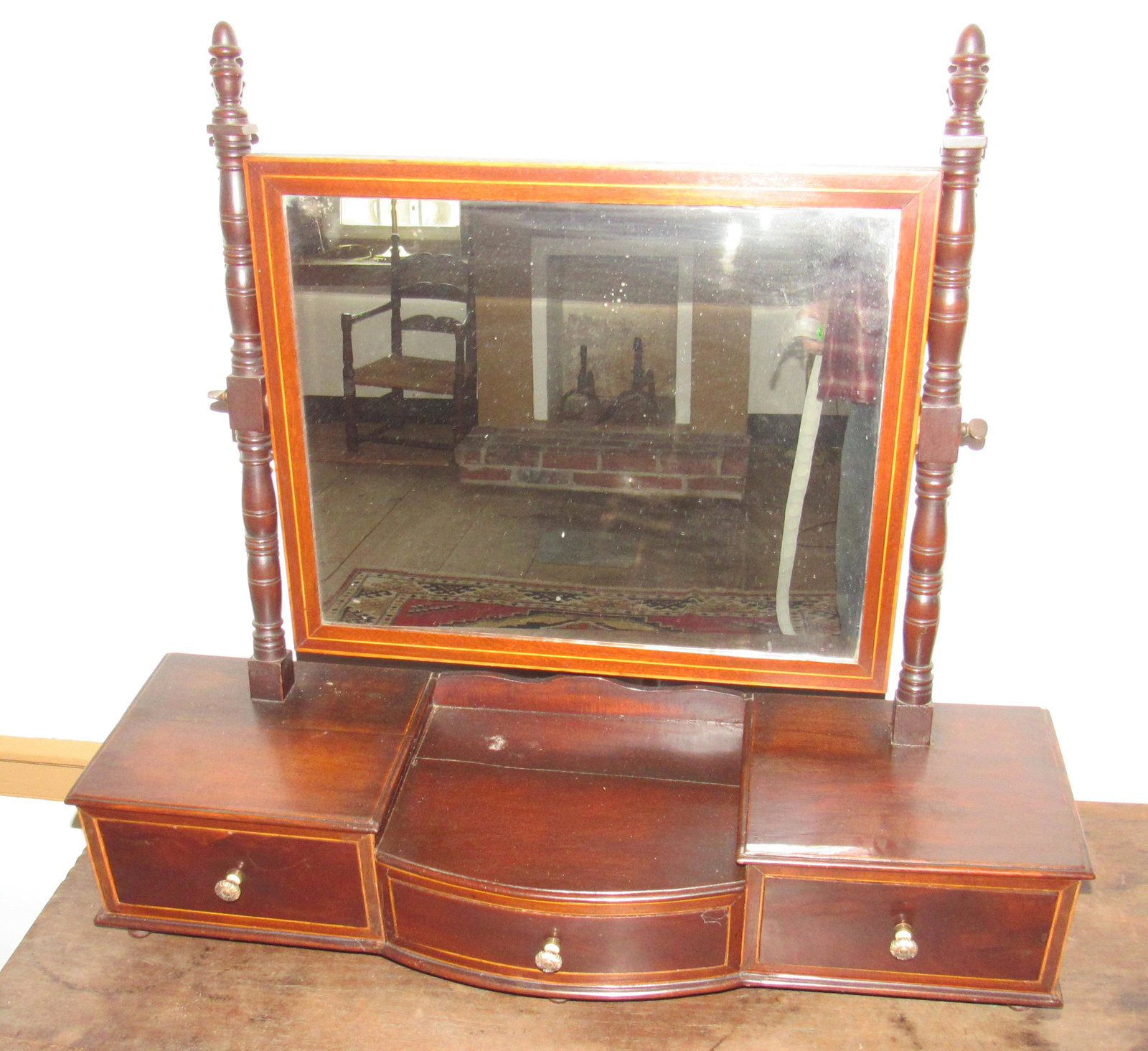 Inlaid Vanity Shaving Mirror: Approx 9 1/4" x 30 1/4" x 27" tall