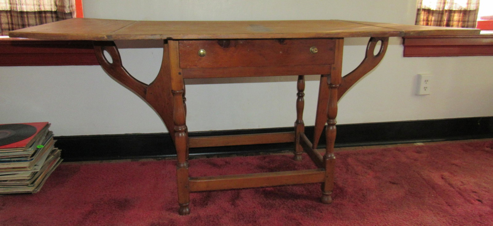 Early Dropleaf Table: Apprx 25" x 58 1/2" x 27" tall.