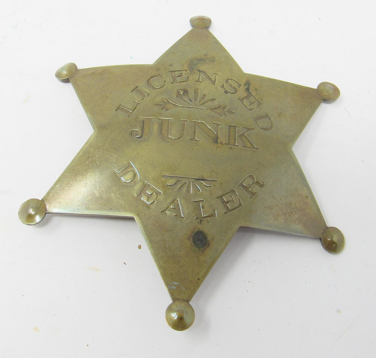 Brass Licensed Junk Dealer Badge: Approx 3" across