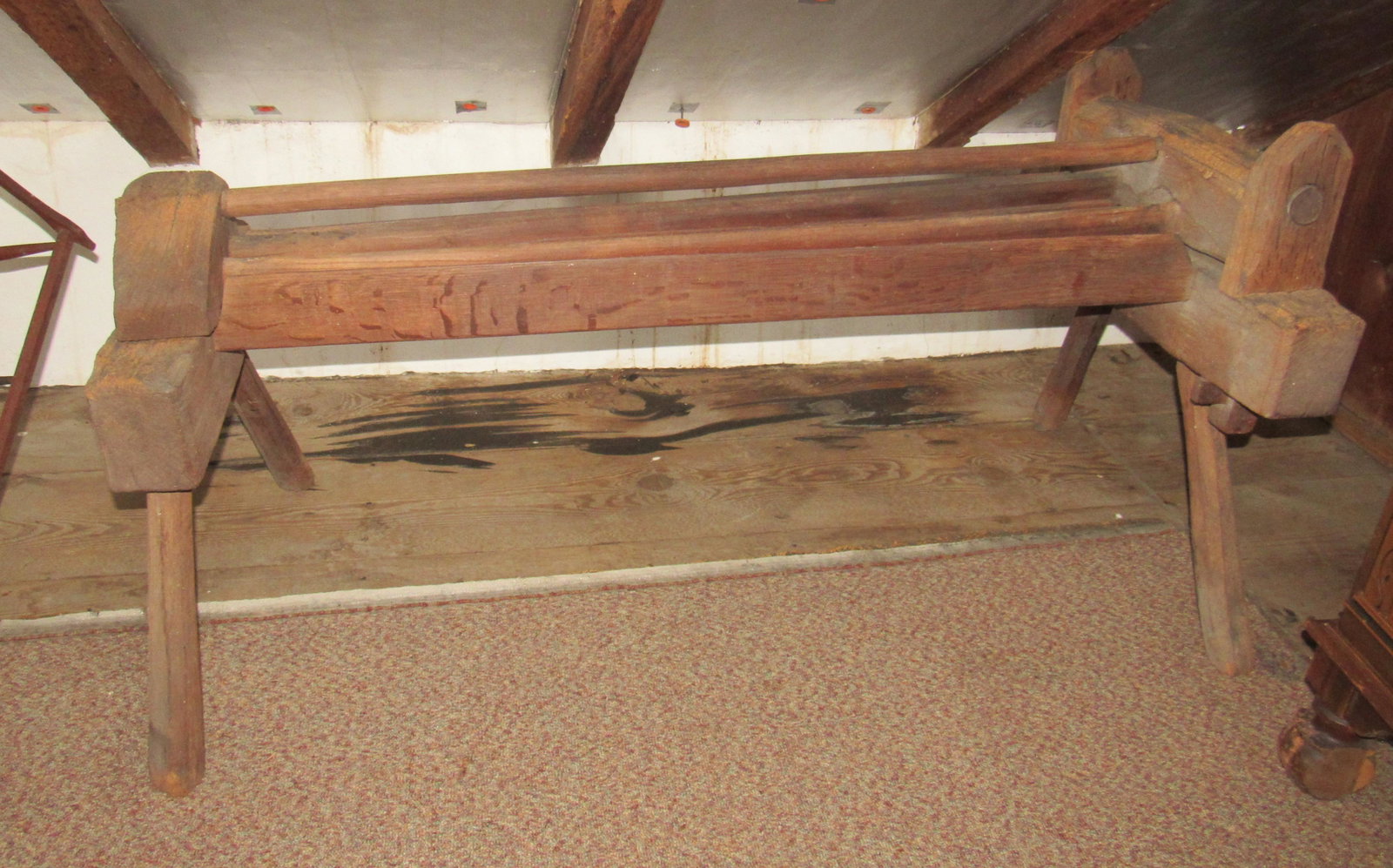 Antique Primitive Wooden Flax Cutter: Approx 24" wide and 52" long