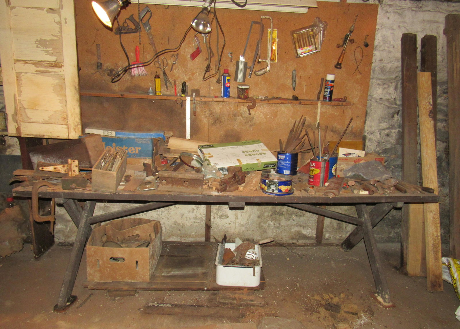 Workbench Contents Hinges Tools & Misc: Lot includes all on, under,above, and to right of workbench