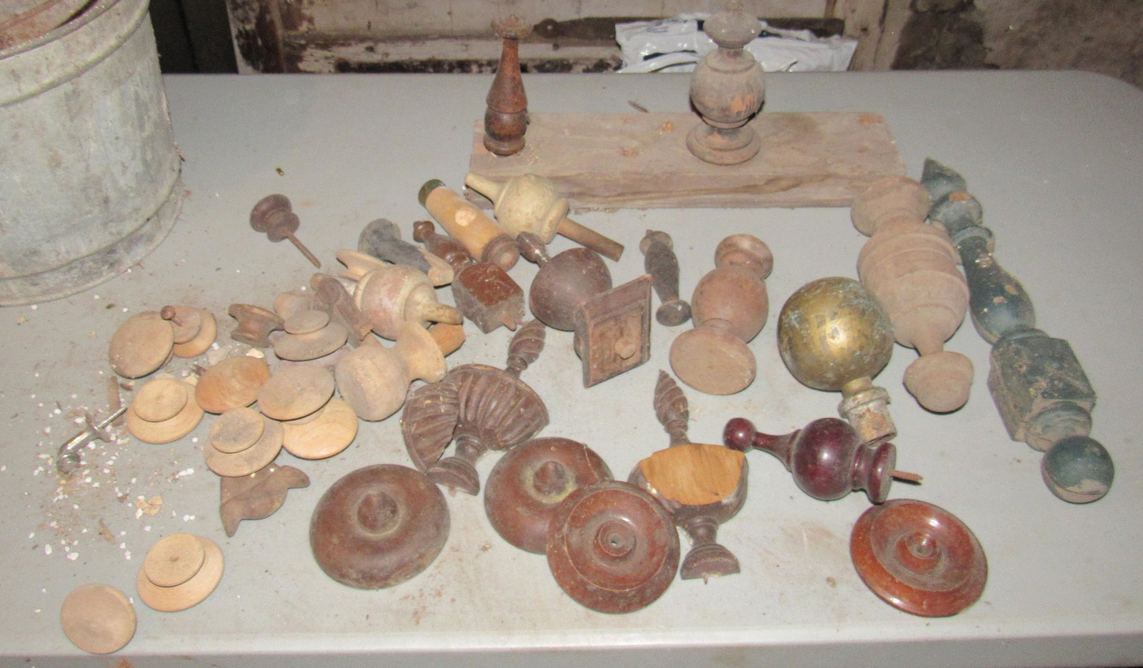 Wood Finials Drawer Knobs & Large Brass Finial: Brass finial is approx 3" in diameter
