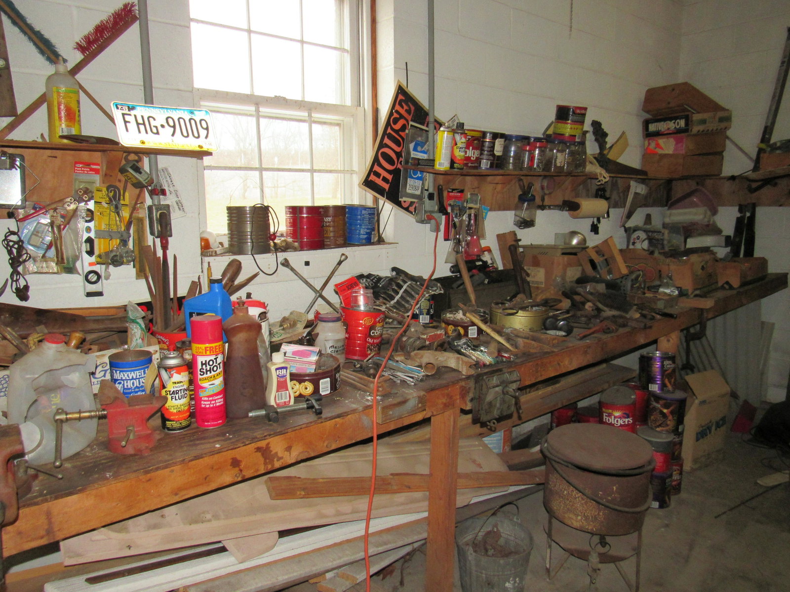 Workbench Contents Tools Hardware & Misc: Lot includes everything pictured ( EXCEPT LATHE HANGING ON WALL ) Take what you want and leave the rest