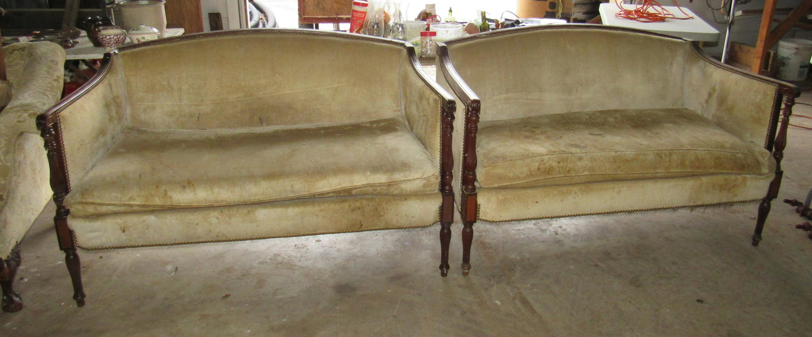 2 Sheraton Style Settees Matched Pair: Getting both pictured. Matched pair. Approx. 52"L