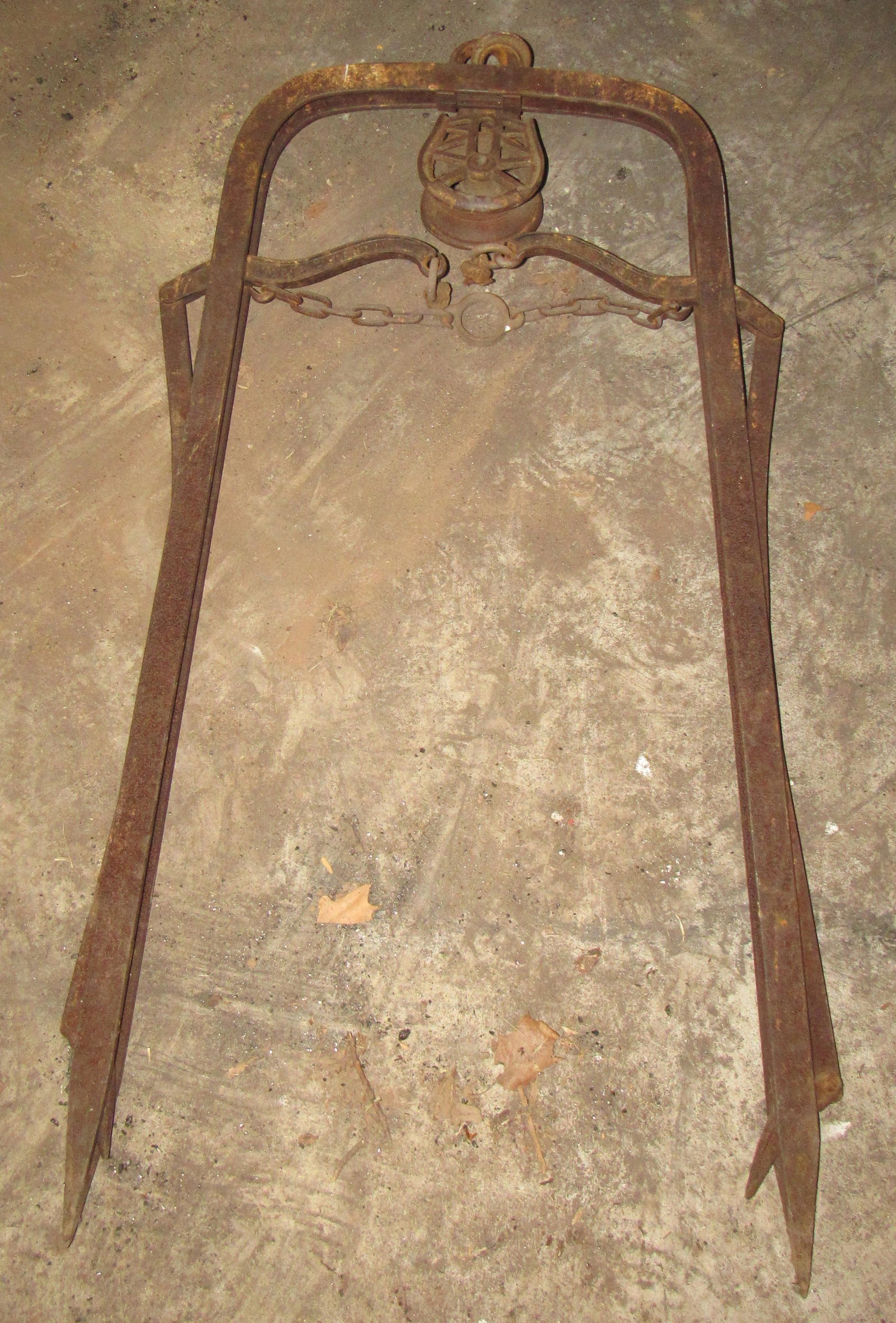 Antique Hay Hook with Pulley: Approx 21" x 39"