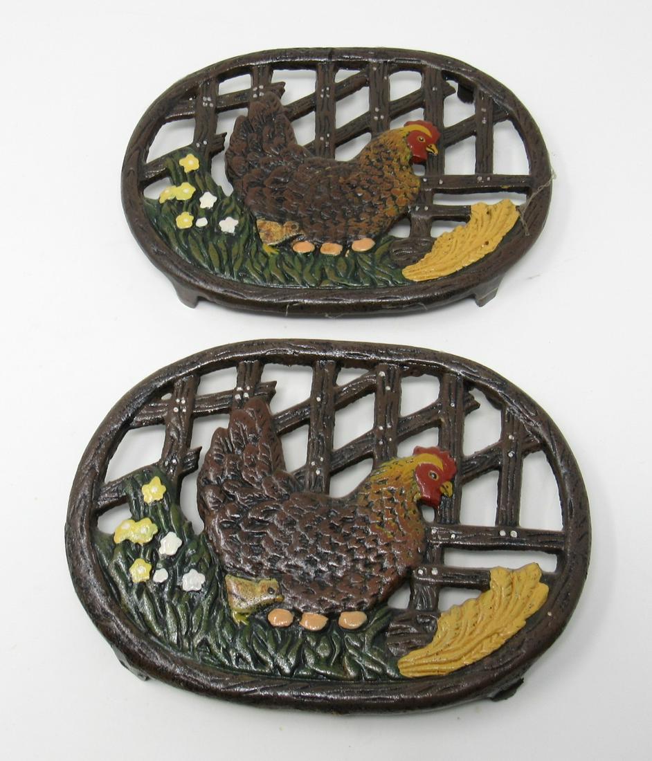 2 Cast Iron Chicken Trivets: Approx 6" x 8 1/4"